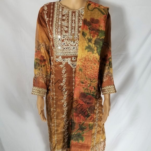 Banarsi Shaded Masuri Zardozi Embroidered Shalwar Kameez Pakistani/Indian L/45.5 - Picture 5 of 17